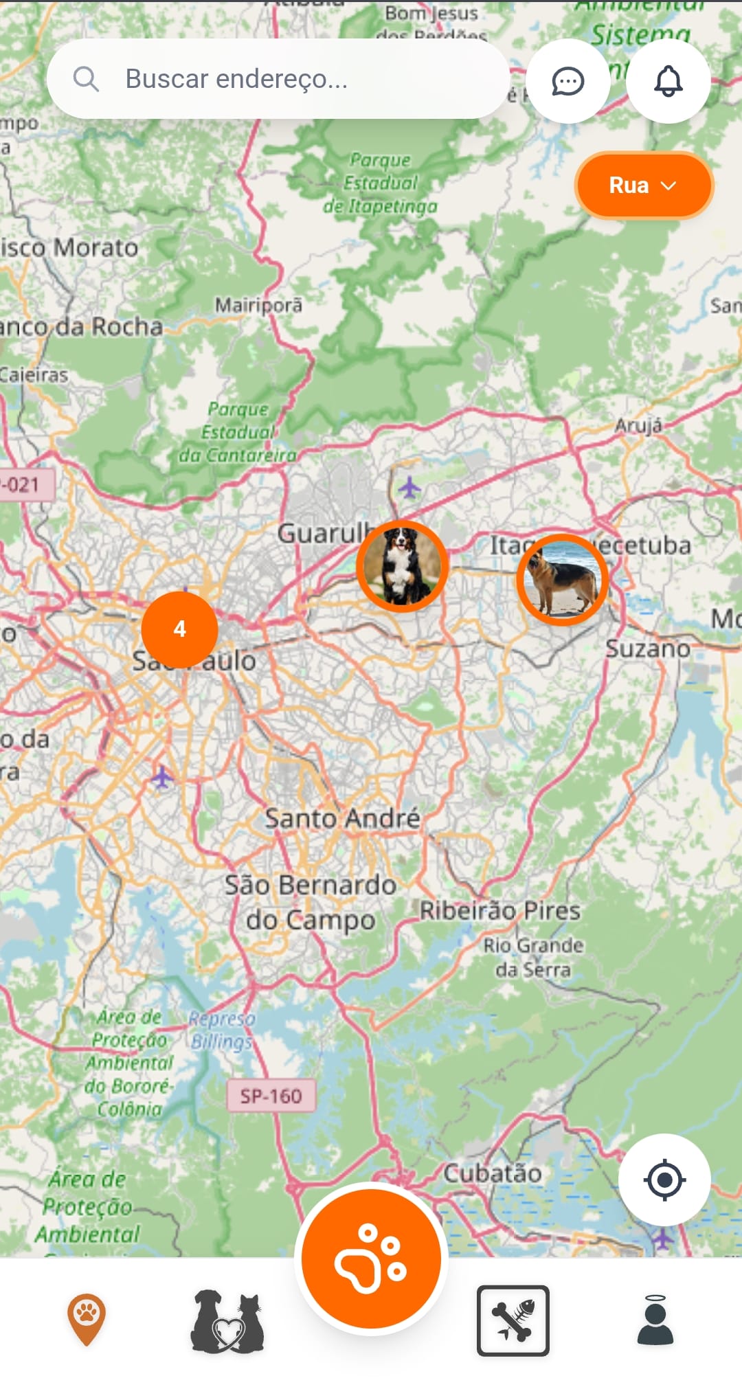 Mapa do Lone Paws com pets cadastrados